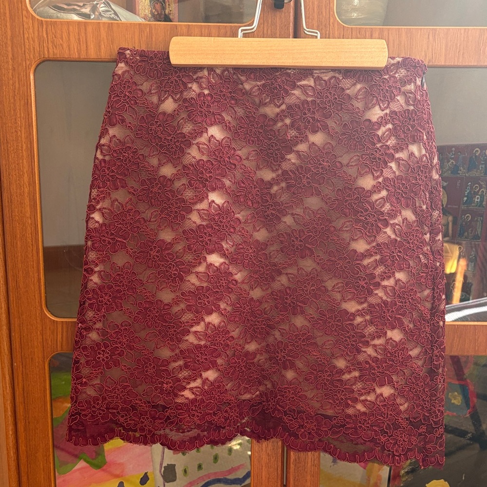 Lace Burgundy Mini Skirt